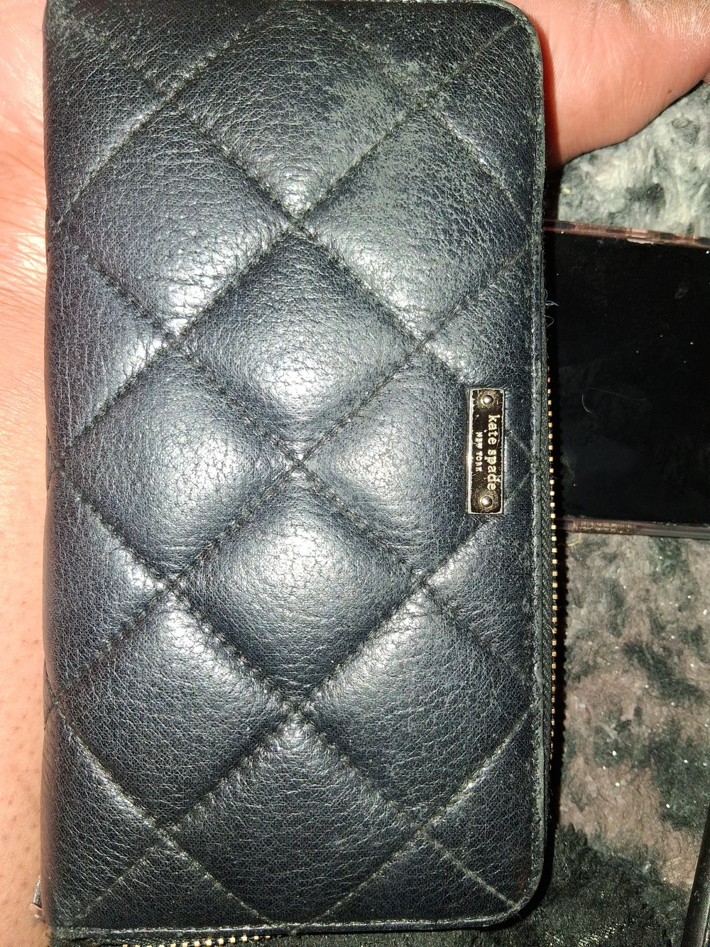 kate spade navy leather zip continental wallet with gold hardware